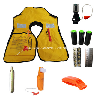 Accessoires de gilet de sauvetage gonflable, bobine jaune, réservoir de CO2, cylindre de gonfleur, déclencheur de gilet de sauvetage, sifflet léger